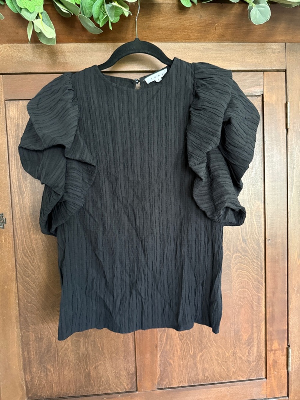 THML Black Textured Ruffle Sleeve Blouse